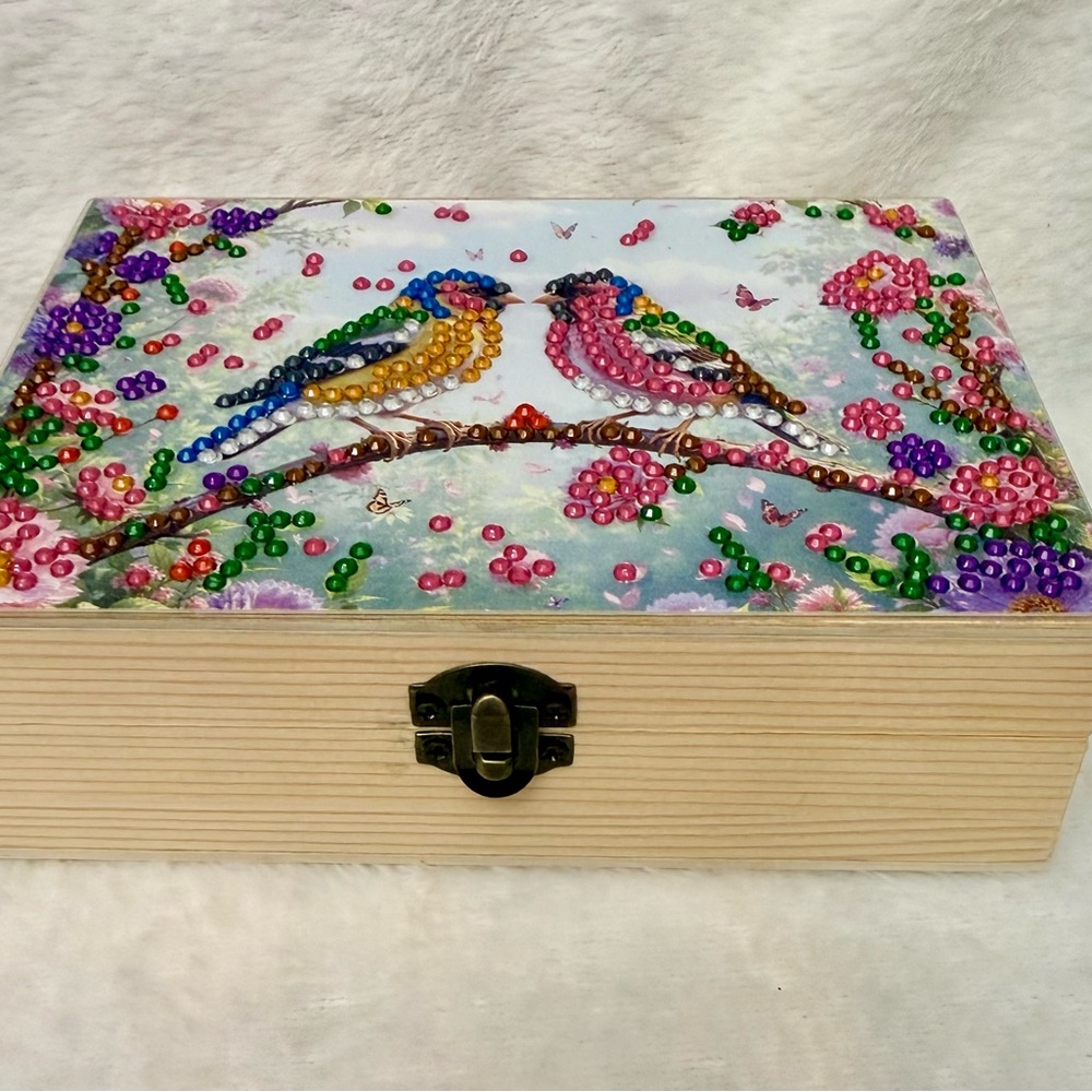 Finished diamond art Colorful Bird Design Wooden Box 6x4